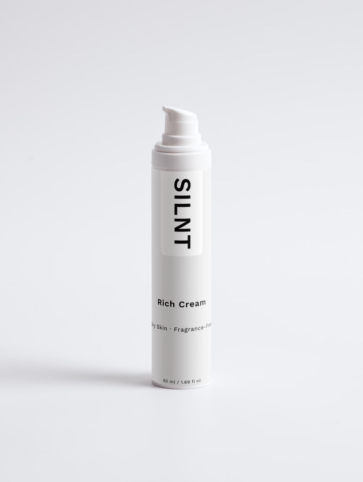 SILNT Rich Cream white pump bottle on a light grey background