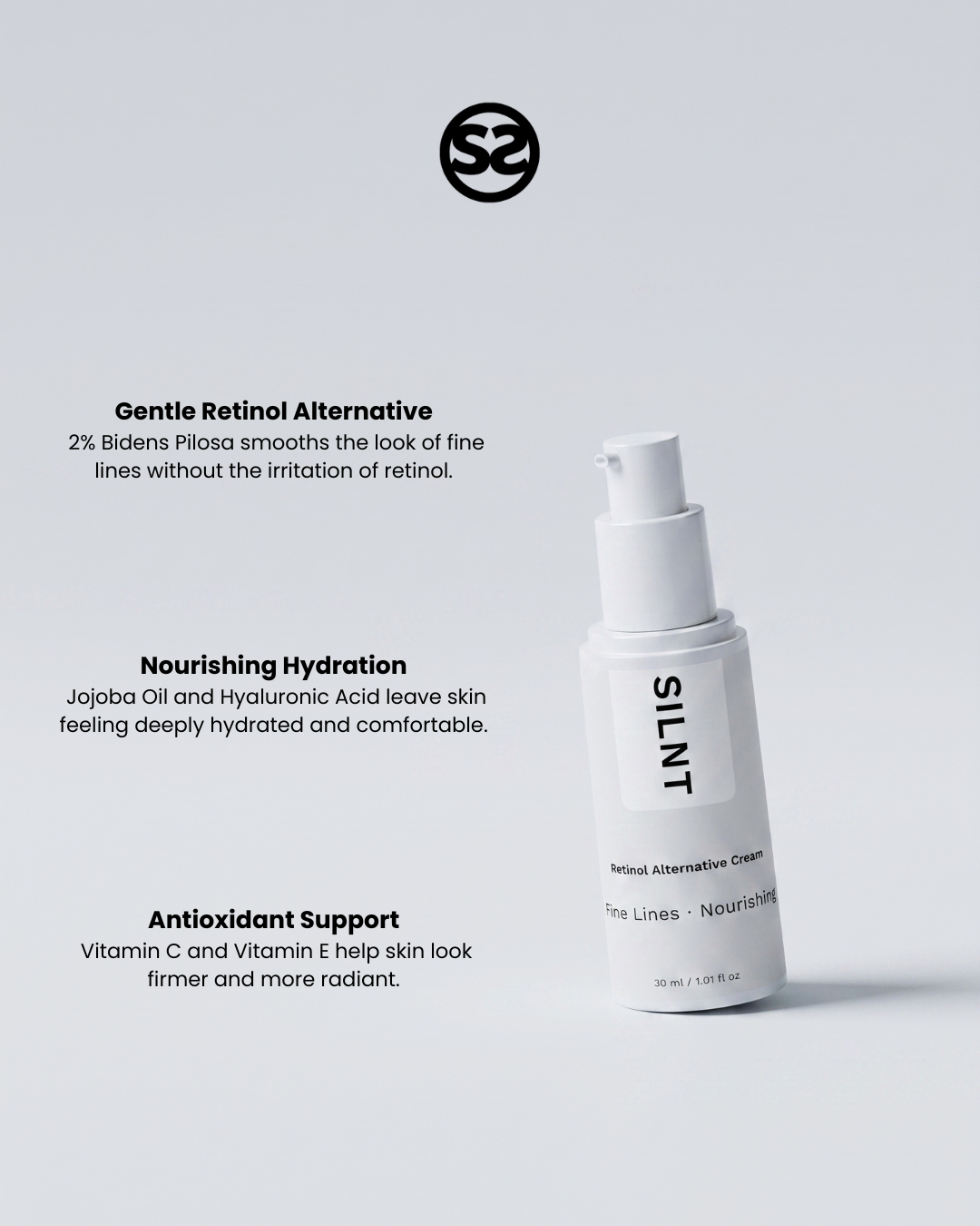 SILNT Retinol Alternative Cream benefits: gentle retinol alternative, nourishing hydration and antioxidant support