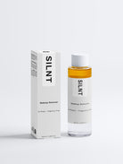SILNT Makeup Remover bottle standing beside its carton on a light grey background