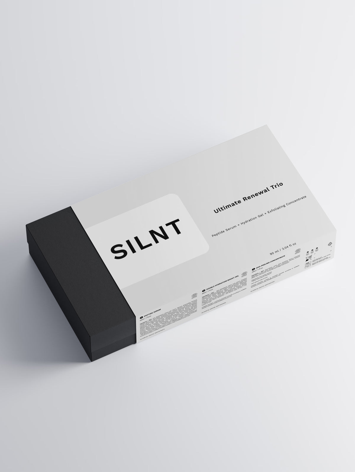 SILNT Ultimate Renewal Trio gift box: Peptide Serum, Hydration Gel and Exfoliating Concentrate