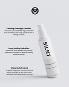 SILNT Overnight Cream bottle with benefits: Calming Overnight Comfort (Aloe Vera Juice, Red Algae), Long-Lasting Hydration (Hyaluronic Acid), Wake Up Refreshed (fragrance-free)