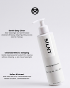 SILNT Clarifying Cleanser bottle with benefits: Gentle Deep Clean (aloe-based gel), Cleanses Without Stripping (Sodium PCA), Soften & Refresh (Aloe Vera, Plum Extract)