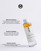 SILNT Makeup Remover bottle with benefits: Melts Away Makeup (oil and water phases), Soothes & Hydrates (Aloe, Chamomile, Hyaluronic Acid), Gentle for All Skin (fragrance-free)